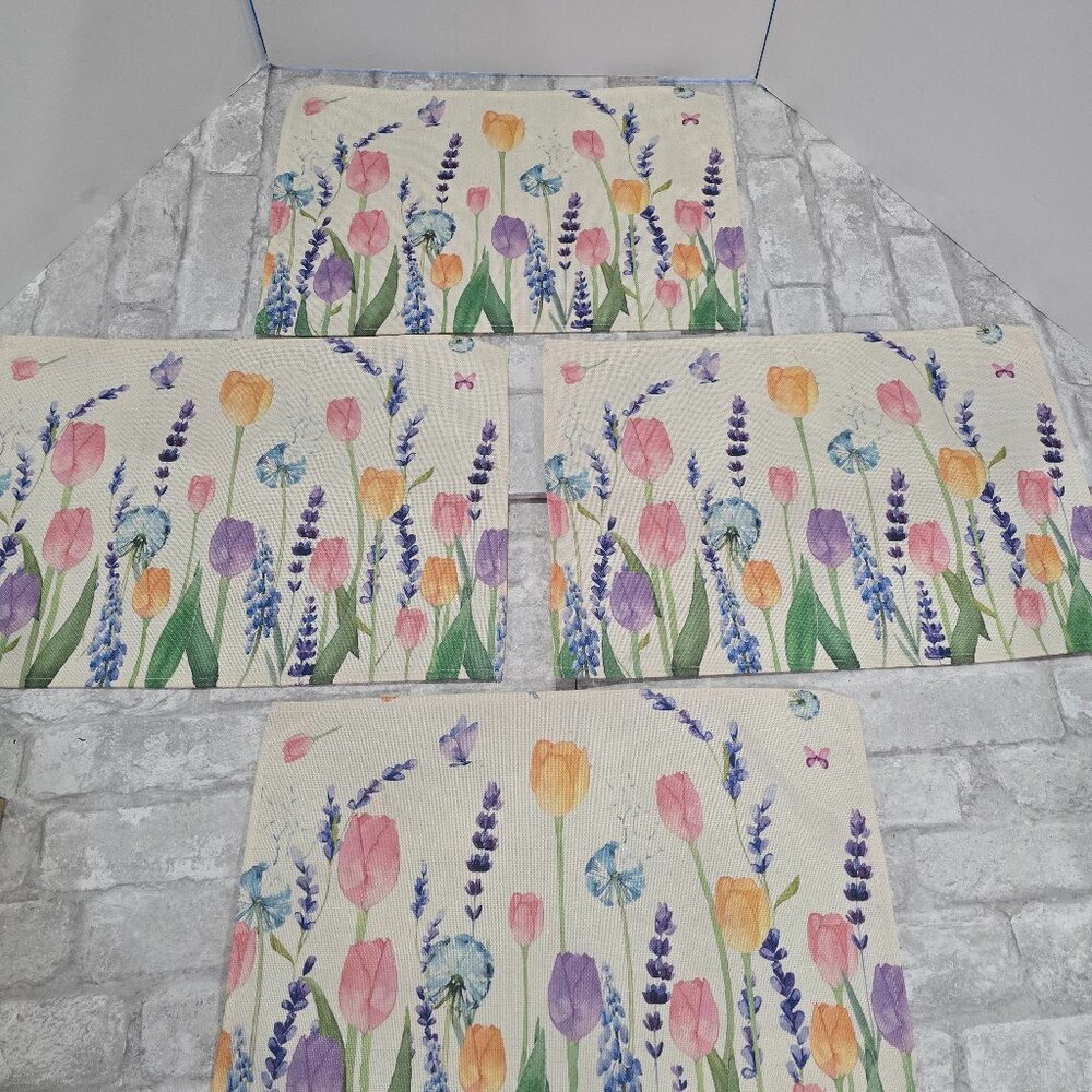Tulip Butterfly Lavendar Dandelion Spring Placemats Set of 4, 12x18